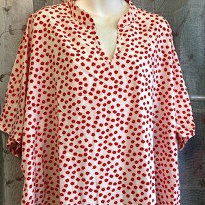 3X Red Ditsy Floral Shirt Top Blouse